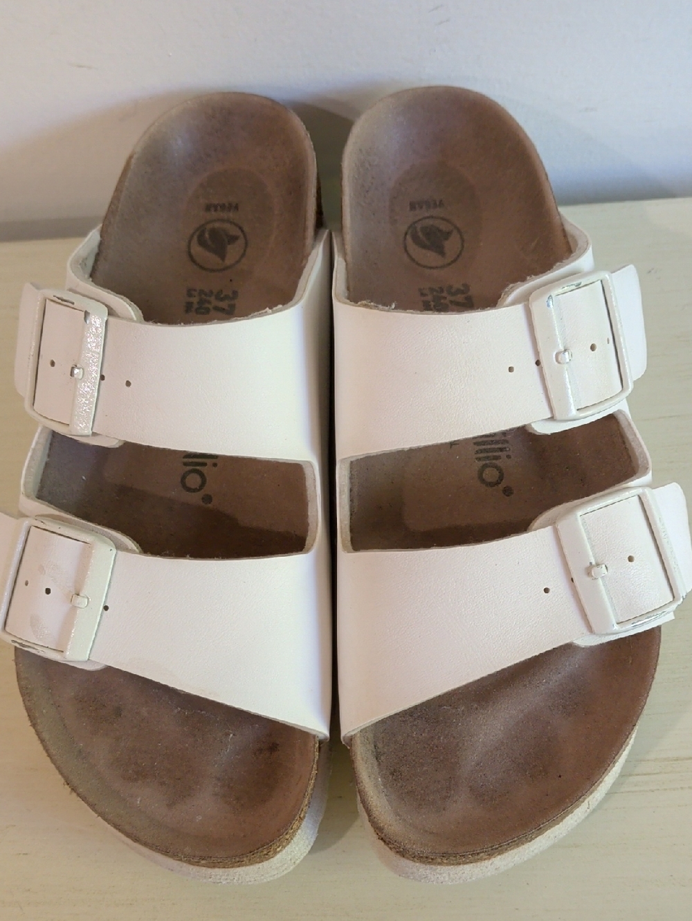 Papillio White Double-Buckle Platform Sandals With Cork Footbed Size EU37